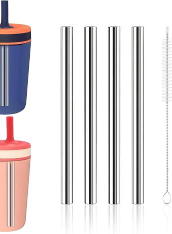 Metal Straws Replacement Compatible with  15 oz Water Bottle, 4 Pcs Reusable Stainless Steel Straw 4.65in Short Reusable Metal Straws with 2 Cleaning Brush, Dishwasher Safe