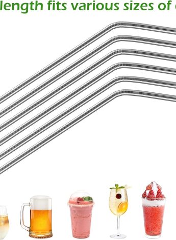 6 Pcs Stainless Steel Straws, Reusable Metal Straws for 30 oz & 20 oz Tumblers Cups Mugs Cold Beverage, Free Cleaning Brush Included