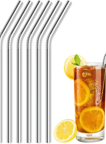 6 Pcs Stainless Steel Straws, Reusable Metal Straws for 30 oz & 20 oz Tumblers Cups Mugs Cold Beverage, Free Cleaning Brush Included
