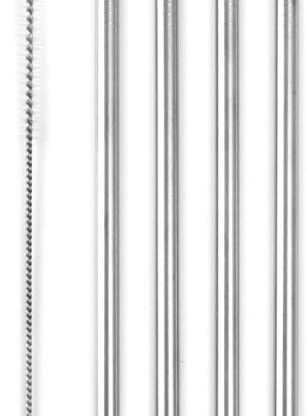 Stainless Steel Straws with Cleaning Brush | Non-Toxic | Environmentally Friendly | Great for Smoothies, Cocktails (Four 8.5" Straight Straws)