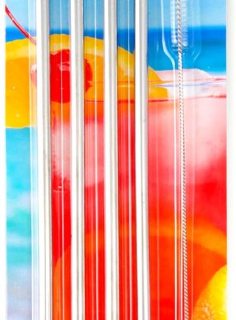 Stainless Steel Straws with Cleaning Brush | Non-Toxic | Environmentally Friendly | Great for Smoothies, Cocktails (Four 8.5" Straight Straws)