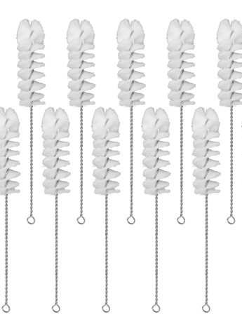 12PK Nylon Cleaning Brushes with Fan-Shaped Ends, 9.25" - Twisted Stainless Steel Wire Handle - Ideal for 0.3" - 0.5" Diameter Tubes, Bottles, Cylinders, Flasks, Straws -